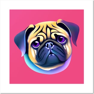 Pastel Pug with Purple Eyes Posters and Art